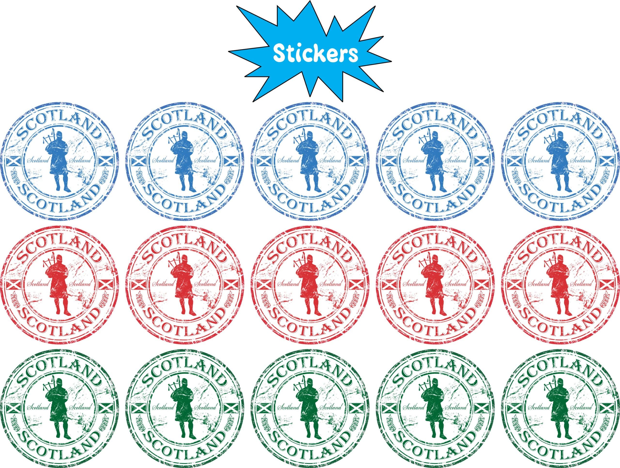 StickerTalk Scotland Bagpiper Stickers, 1 inch by 1 inch, set of 15