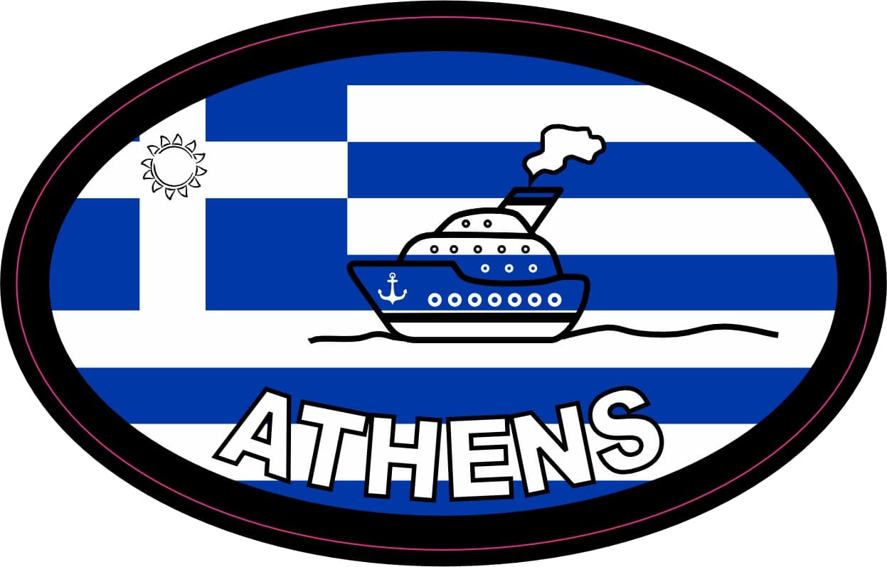 StickerTalk Athens Greece Flag Cruise Ship Sticker, 4 inches by 2.5 inches
