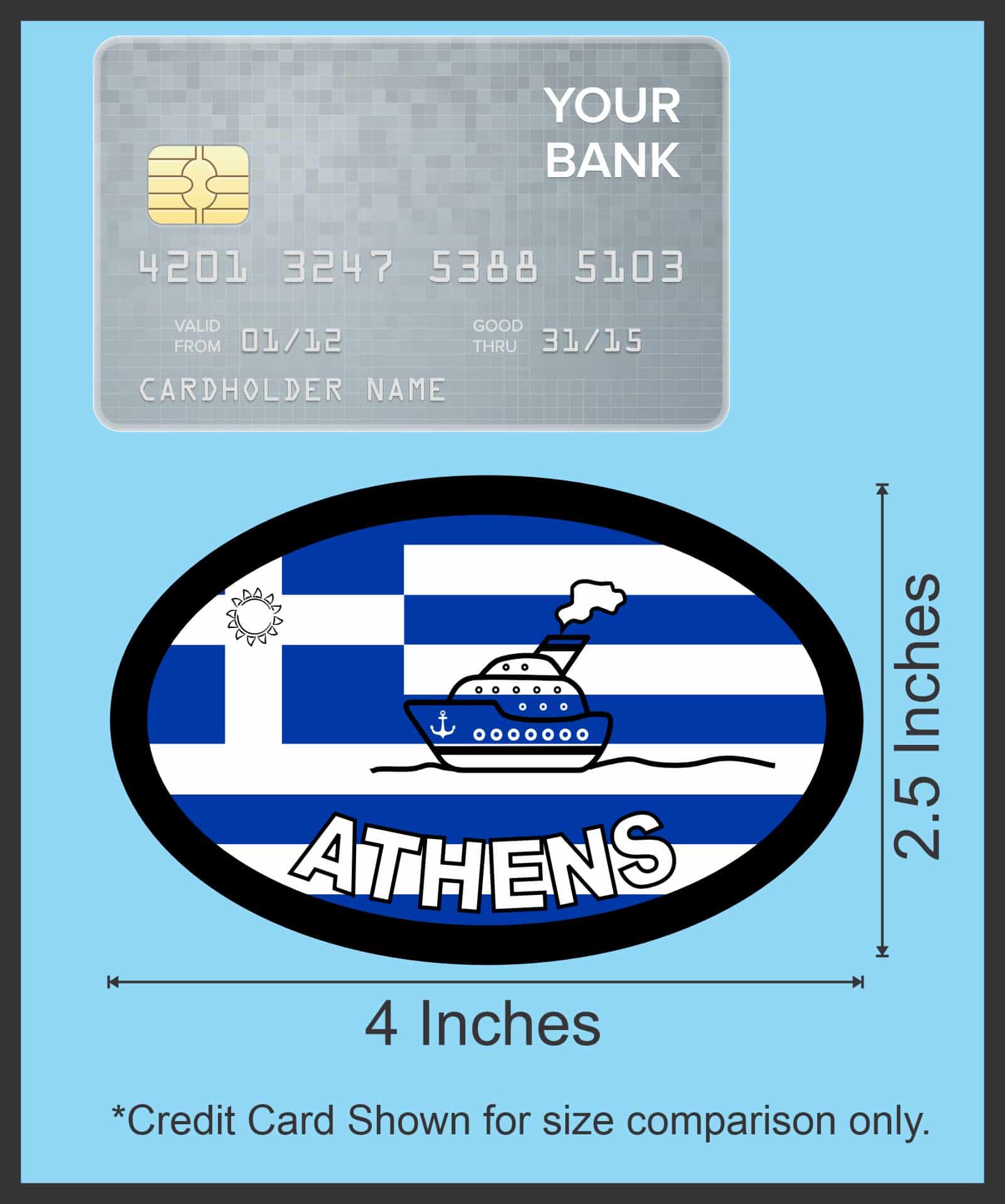 StickerTalk Athens Greece Flag Cruise Ship Sticker, 4 inches by 2.5 inches