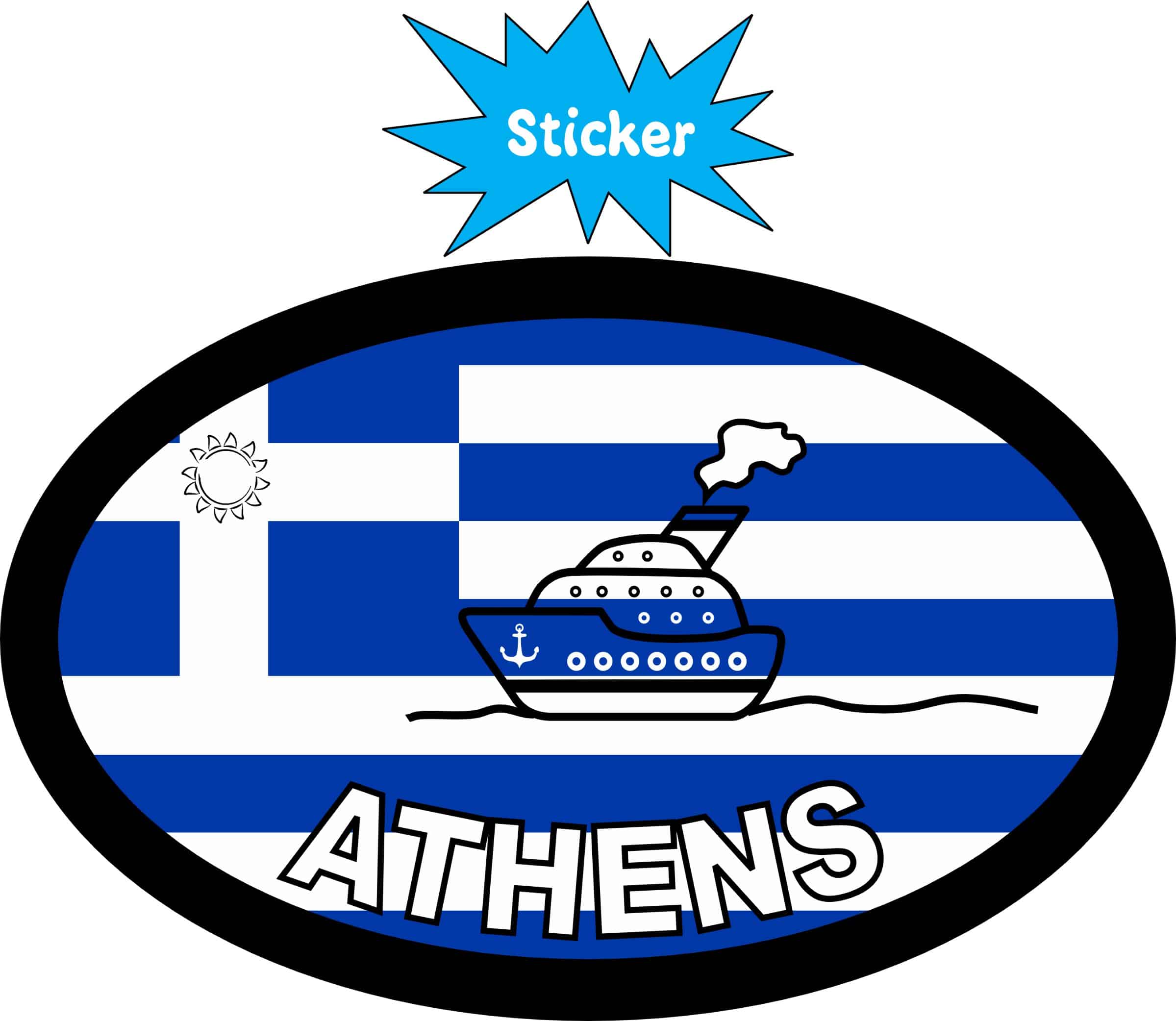 StickerTalk Athens Greece Flag Cruise Ship Sticker, 4 inches by 2.5 inches