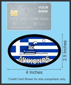 StickerTalk Mykonos Greece Oval Sticker, 4 inches by 2.5 inches
