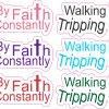 StickerTalk Walking By Faith Tripping Constantly Sticker, 3 inches by 1 inches
