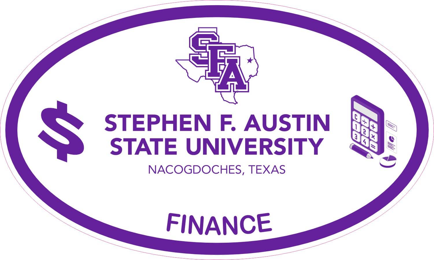 StickerTalk SFA Finance Sticker, 5 inches by 3 inches