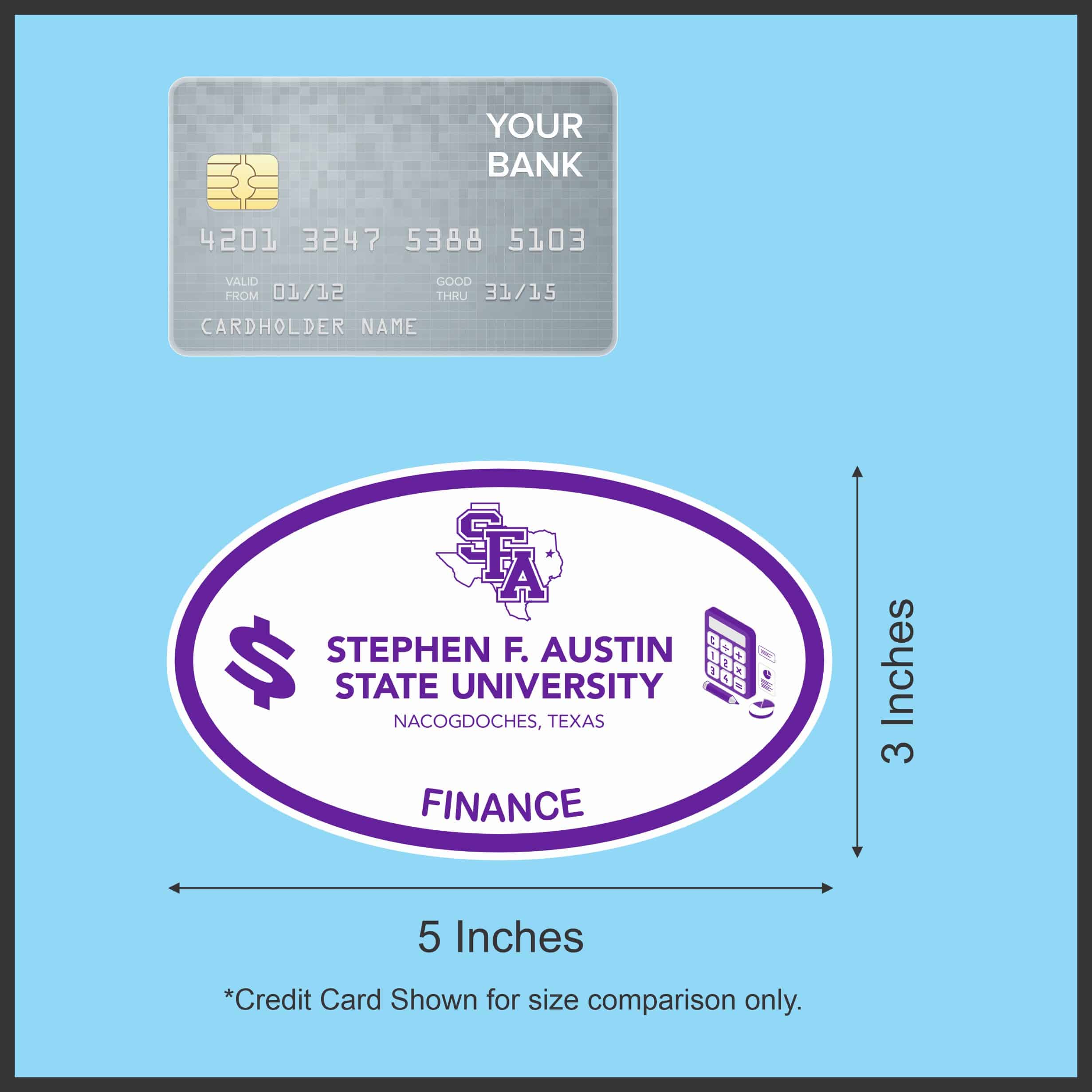 StickerTalk SFA Finance Sticker, 5 inches by 3 inches