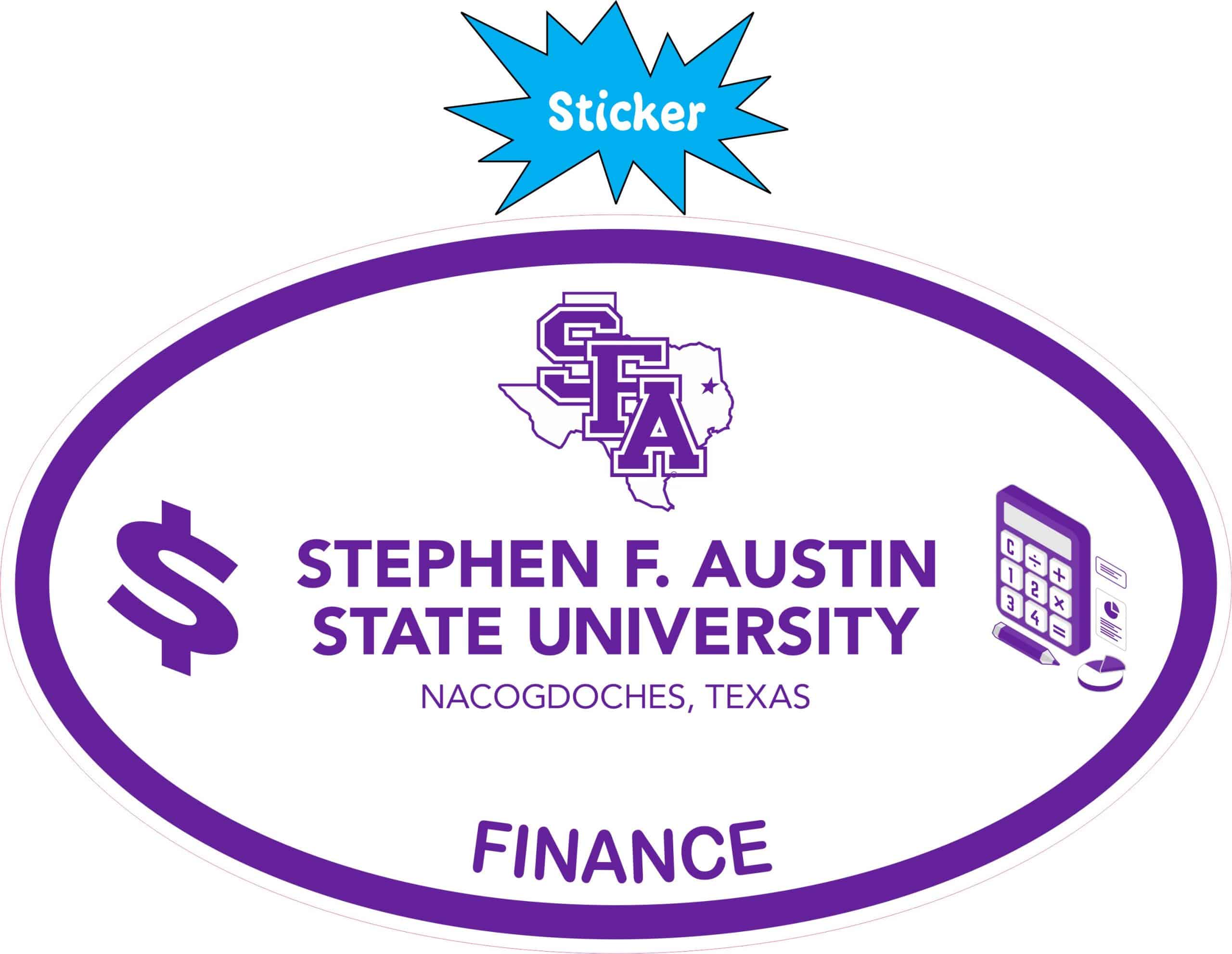 StickerTalk SFA Finance Sticker, 5 inches by 3 inches
