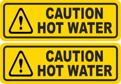 StickerTalk Caution Hot Water Sticker, 6 inches by 2 inches