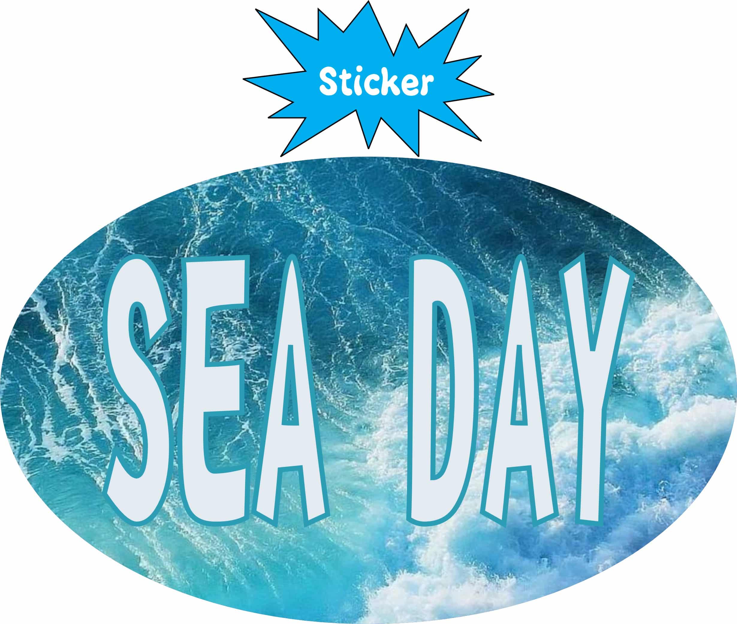 StickerTalk Sea Day Sticker, 4 inches by 2.5 inches
